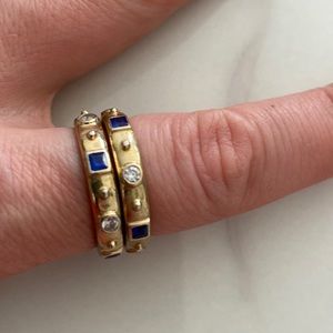 Sterling Gold Toned Blue and White CZ rings, sz 11